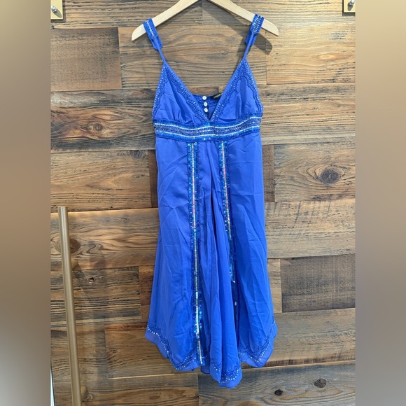 NWT Blue Embellished Sequins Mini Dress - Picture 3 of 8